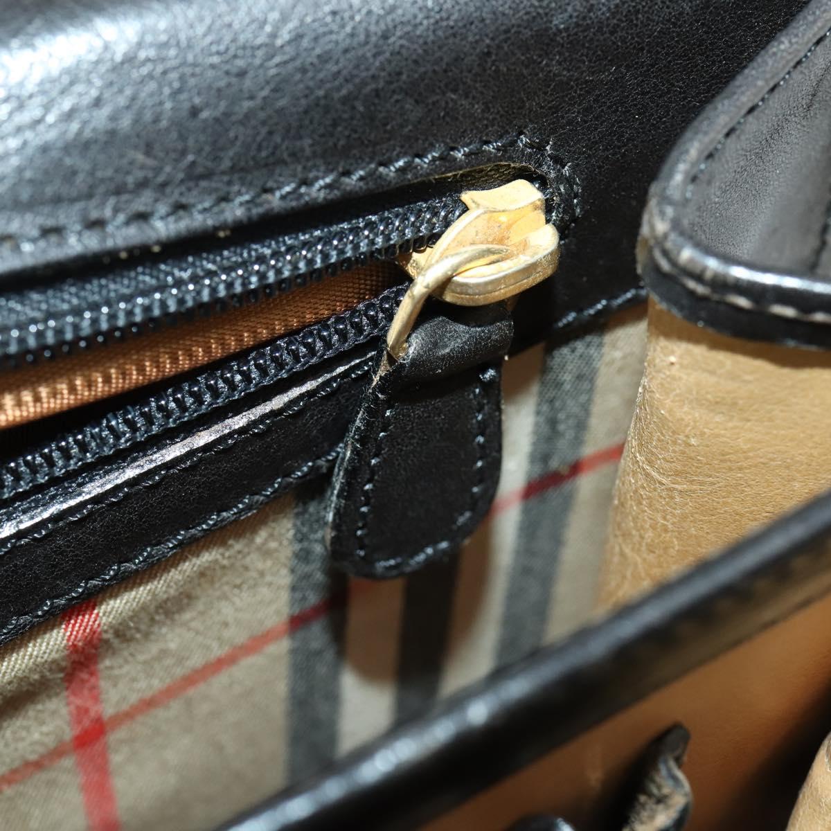 Burberrys Business Bag Leather Black Gold Auth bs32860