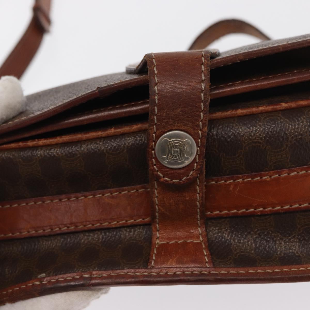 CELINE Macadam Canvas Shoulder Bag PVC Brown Gold Auth bs32861