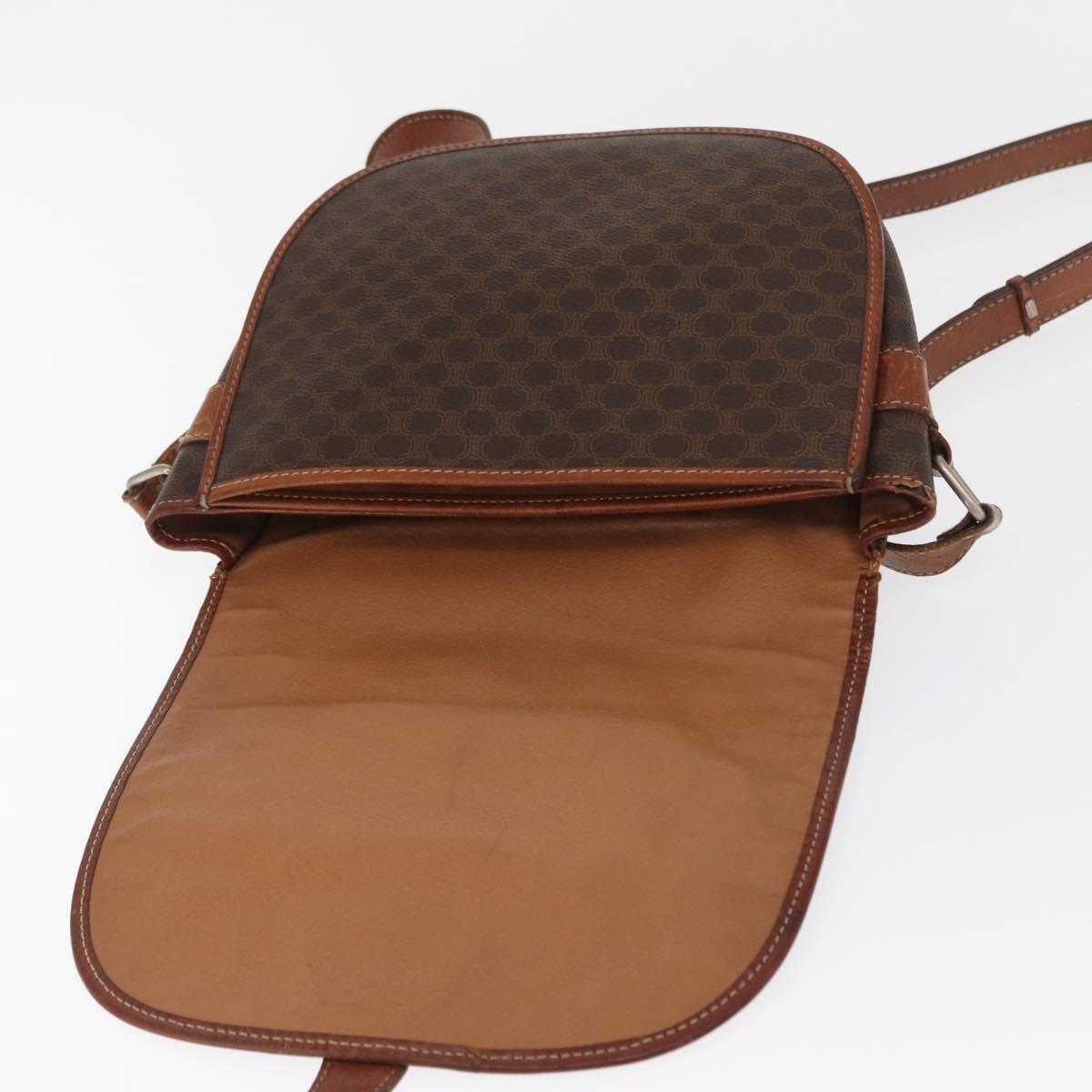 CELINE Macadam Canvas Shoulder Bag PVC Brown Gold Auth bs32861