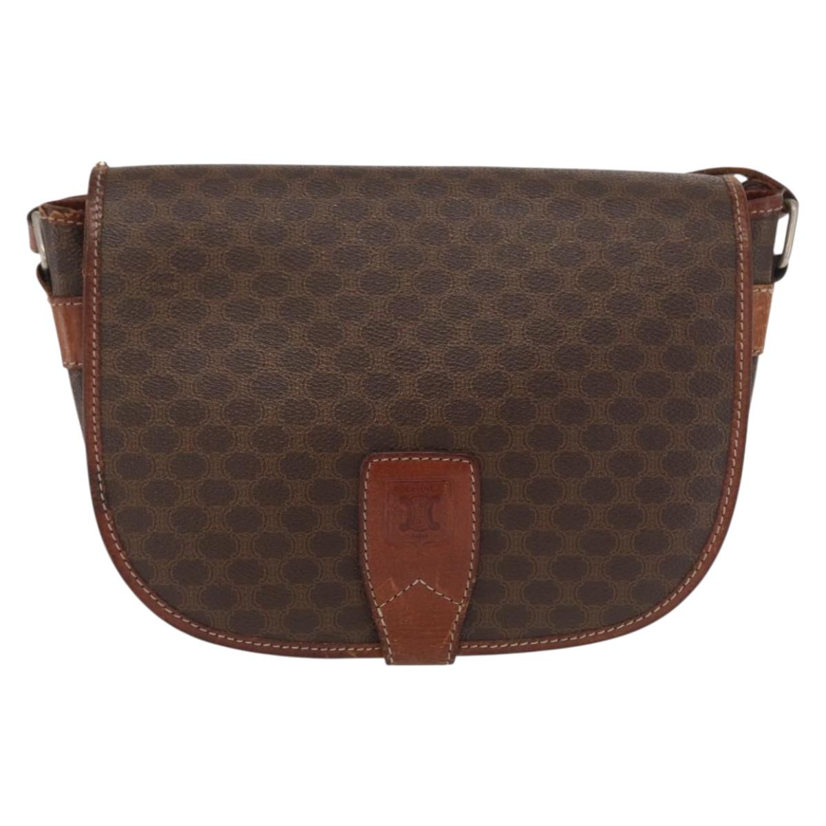 CELINE Macadam Canvas Shoulder Bag PVC Brown Gold Auth bs32861