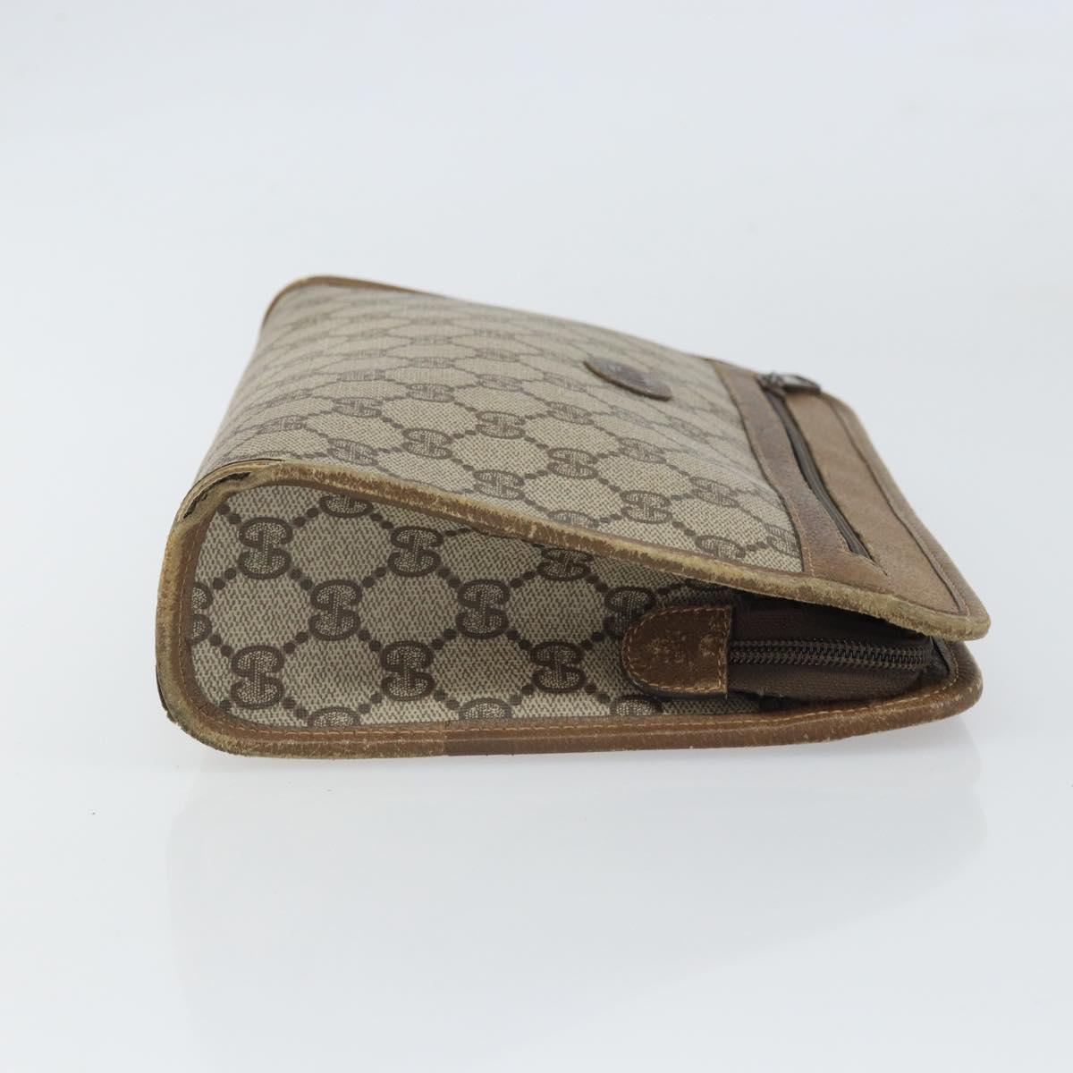 GUCCI GG Supreme Clutch Bag PVC Beige Gold 111 01 037 Auth bs32865