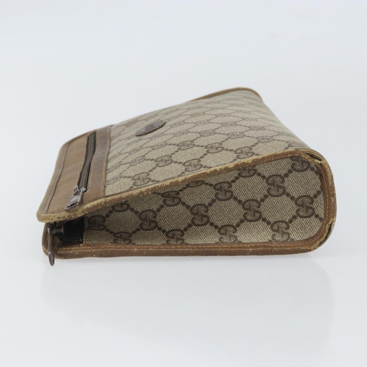 GUCCI GG Supreme Clutch Bag PVC Beige Gold 111 01 037 Auth bs32865