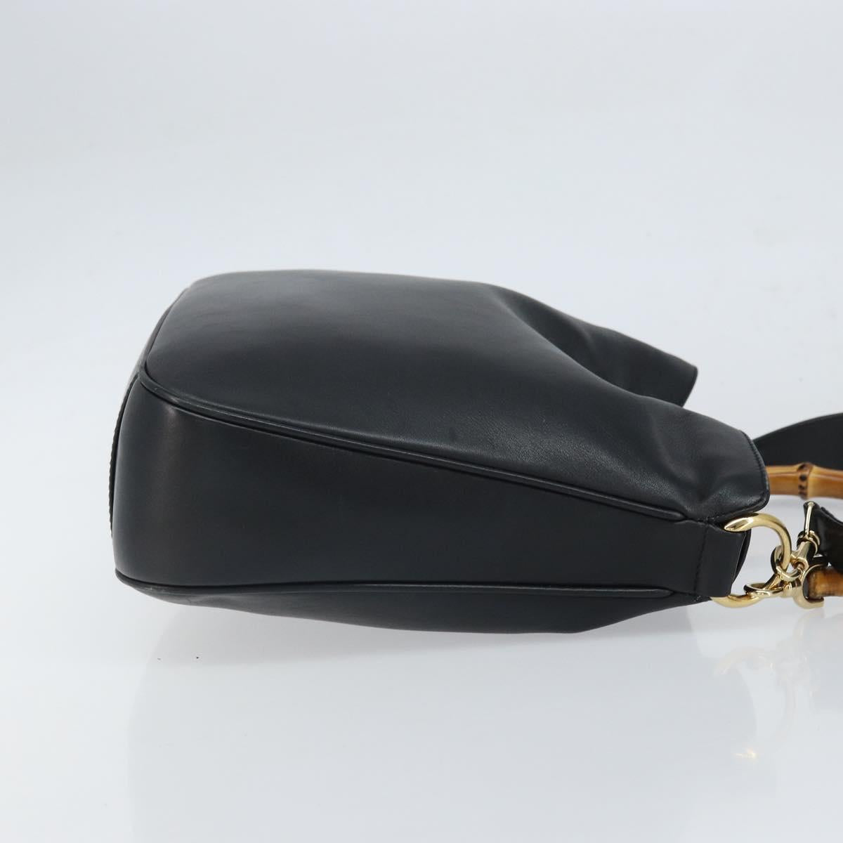 GUCCI Bamboo Hand Bag Leather 2way Black Gold 001 1998 1638 Auth bs32867