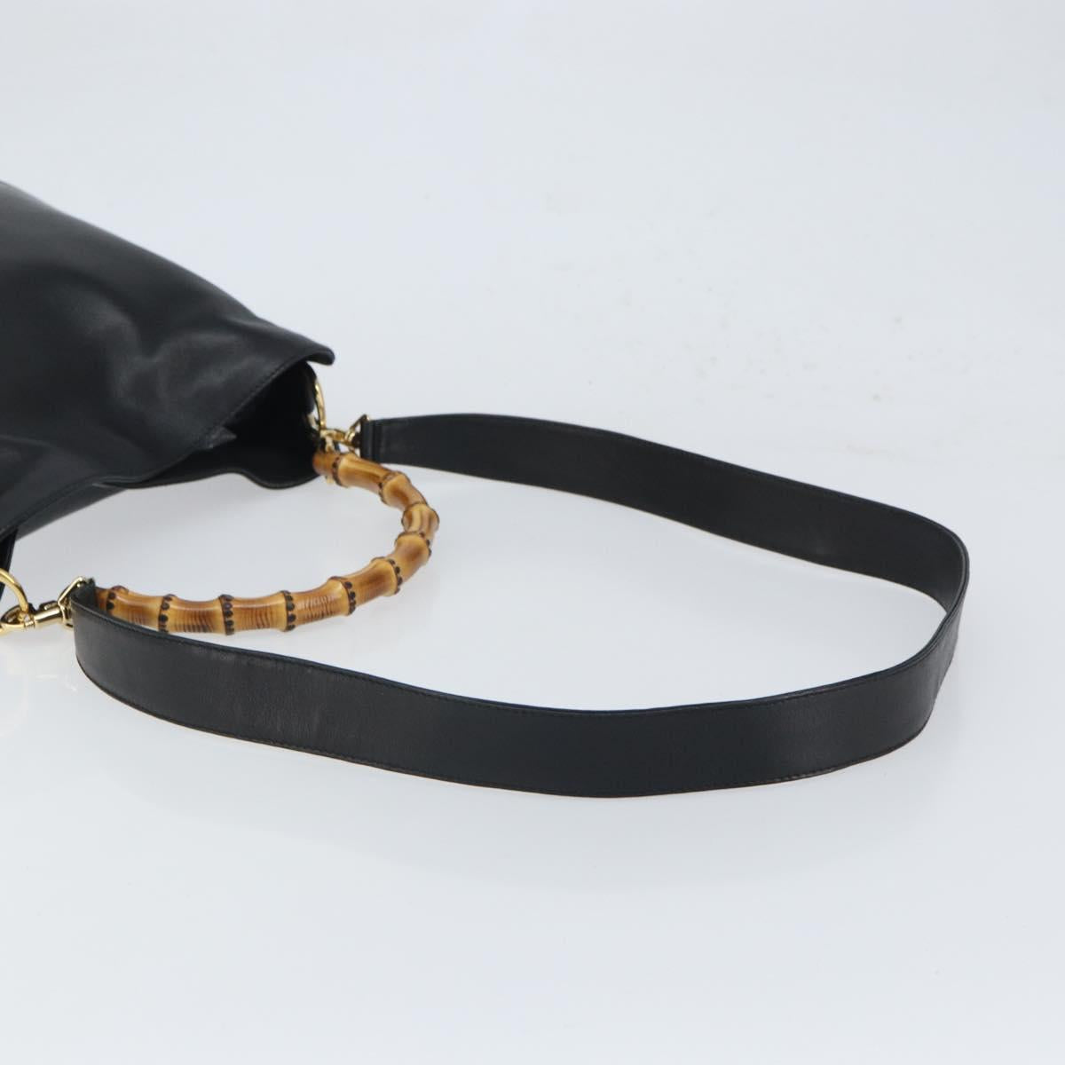 GUCCI Bamboo Hand Bag Leather 2way Black Gold 001 1998 1638 Auth bs32867
