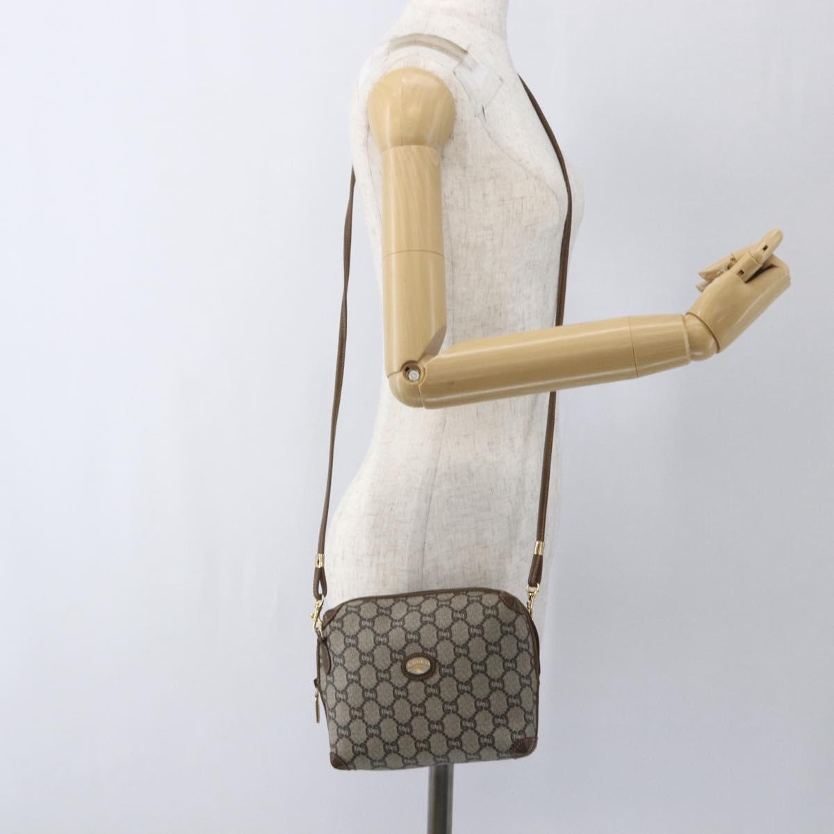 GUCCI GG Plus Supreme Shoulder Bag PVC Beige Gold Auth bs32868
