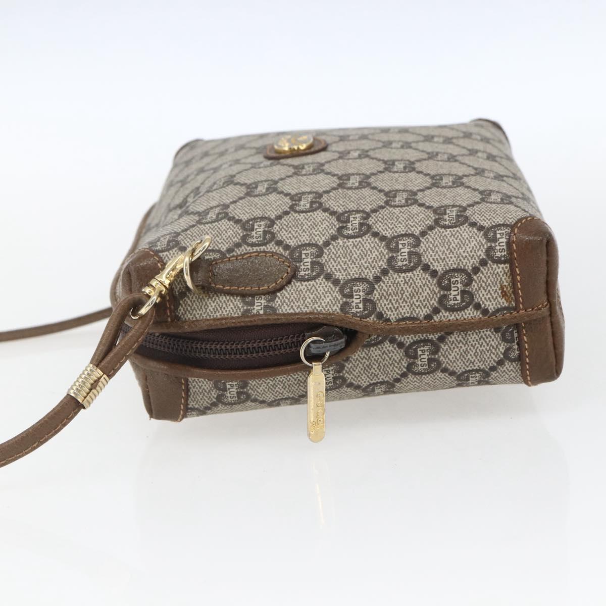 GUCCI GG Plus Supreme Shoulder Bag PVC Beige Gold Auth bs32868