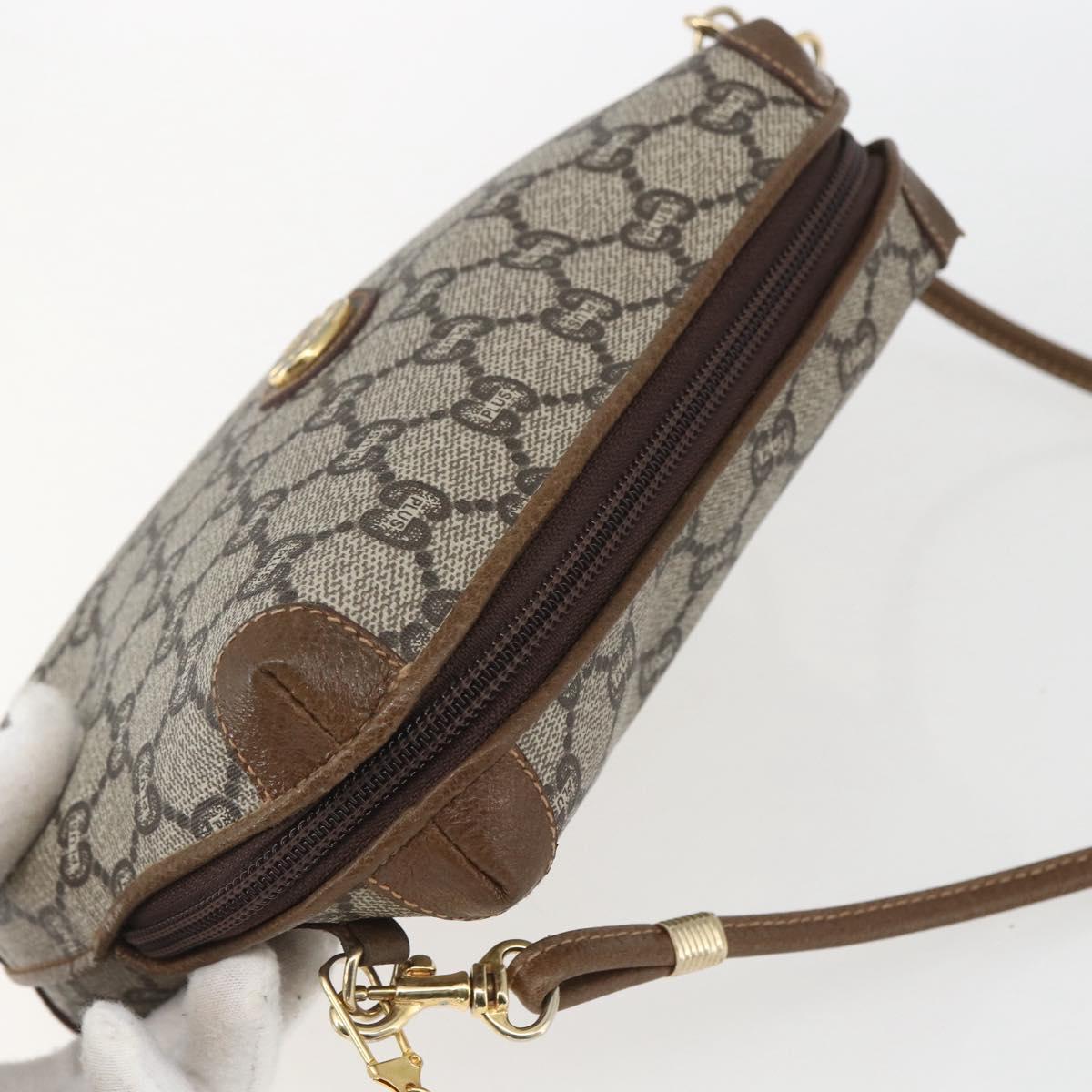GUCCI GG Plus Supreme Shoulder Bag PVC Beige Gold Auth bs32868