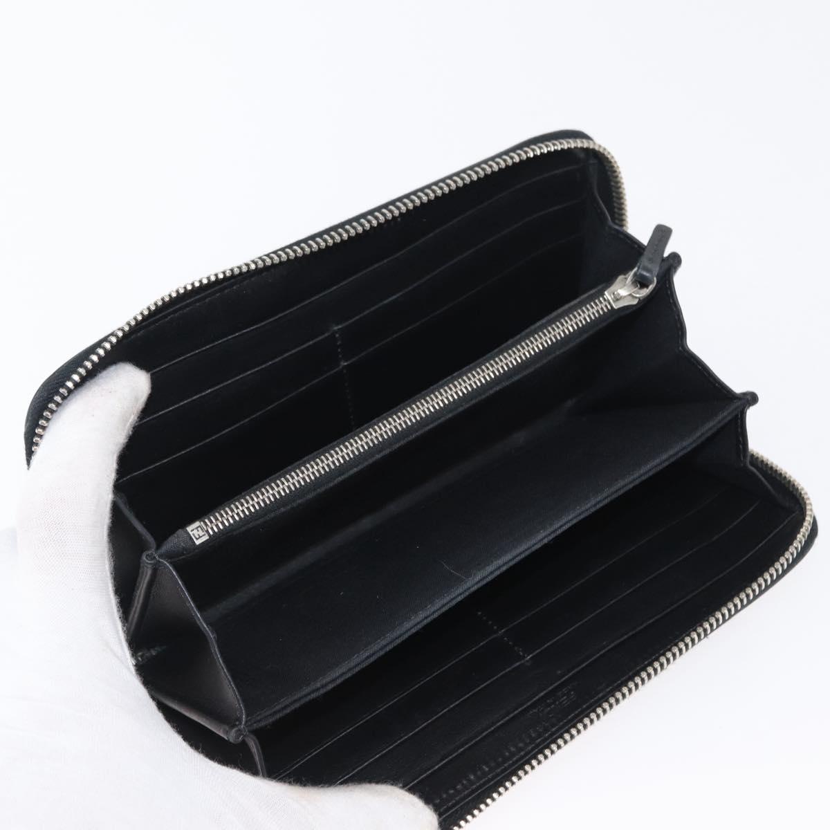 FENDI Long Wallet Leather Black Silver Auth bs32869