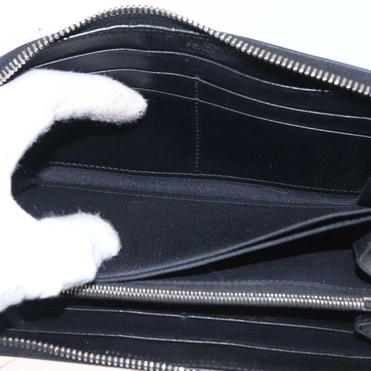 FENDI Long Wallet Leather Black Silver Auth bs32869