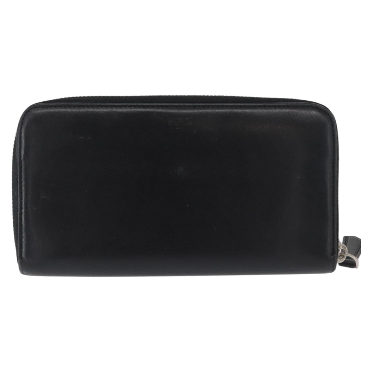 FENDI Long Wallet Leather Black Silver Auth bs32869