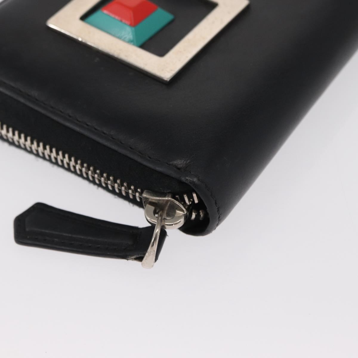 FENDI Long Wallet Leather Black Silver Auth bs32869