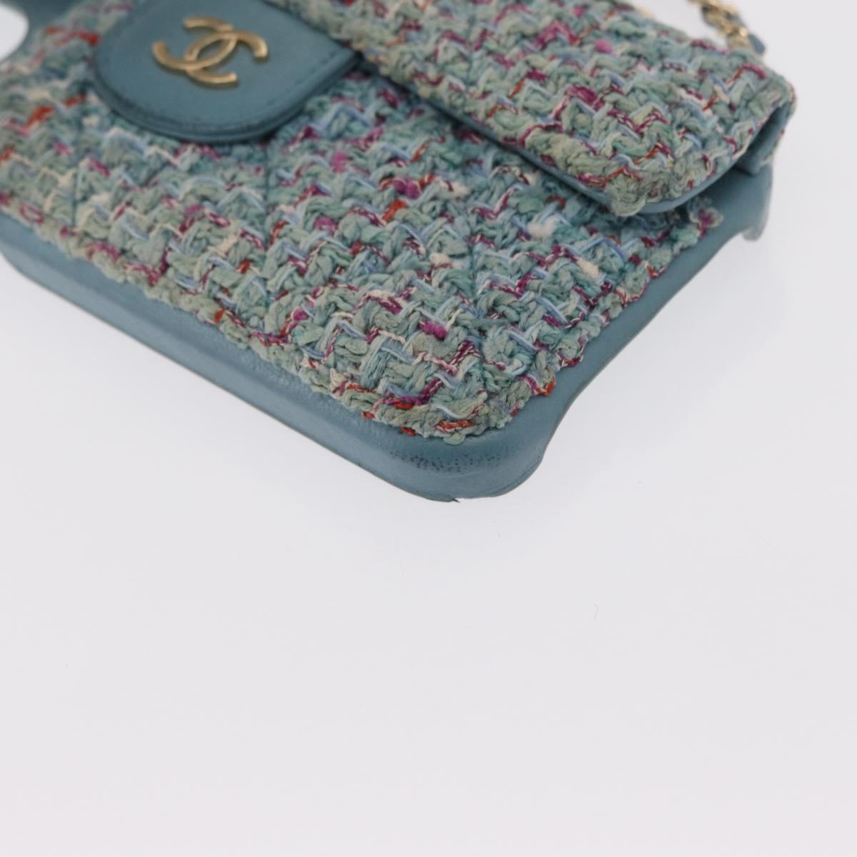 CHANEL iPhone Case Tweed Light Blue CC Auth bs32870