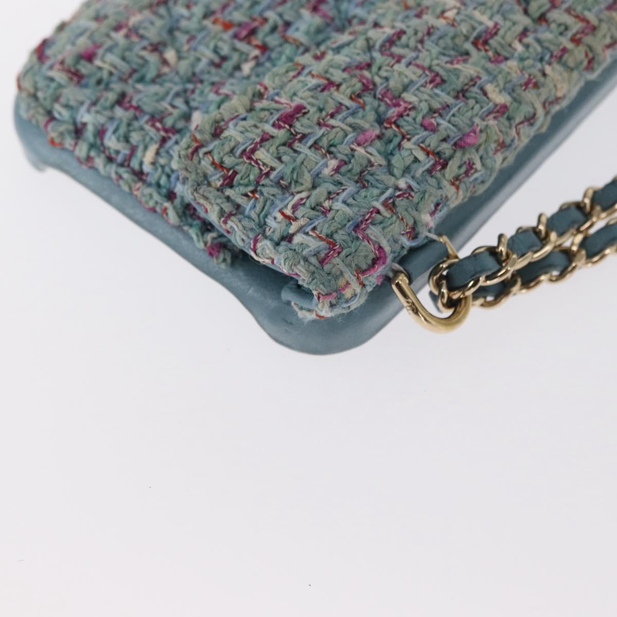 CHANEL iPhone Case Tweed Light Blue CC Auth bs32870