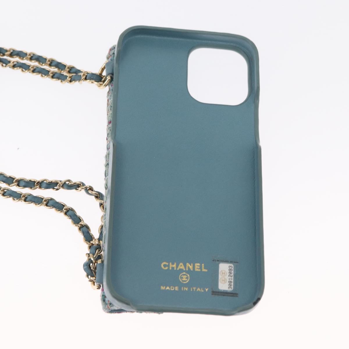 CHANEL iPhone Case Tweed Light Blue CC Auth bs32870