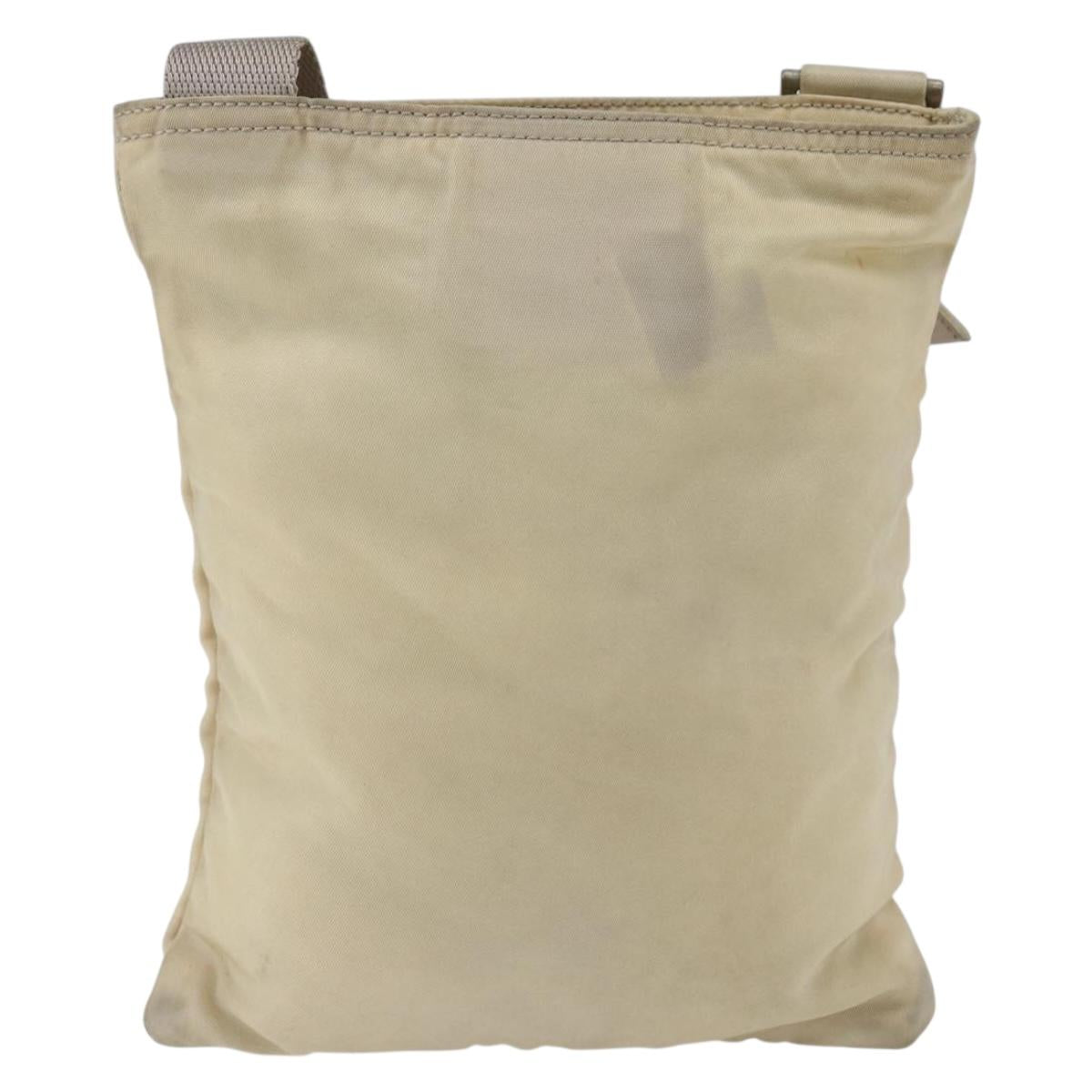PRADA Shoulder Bag Nylon Beige Silver Auth bs32871