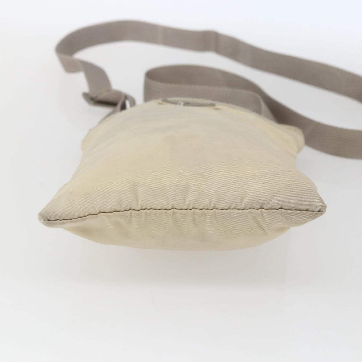 PRADA Shoulder Bag Nylon Beige Silver Auth bs32871