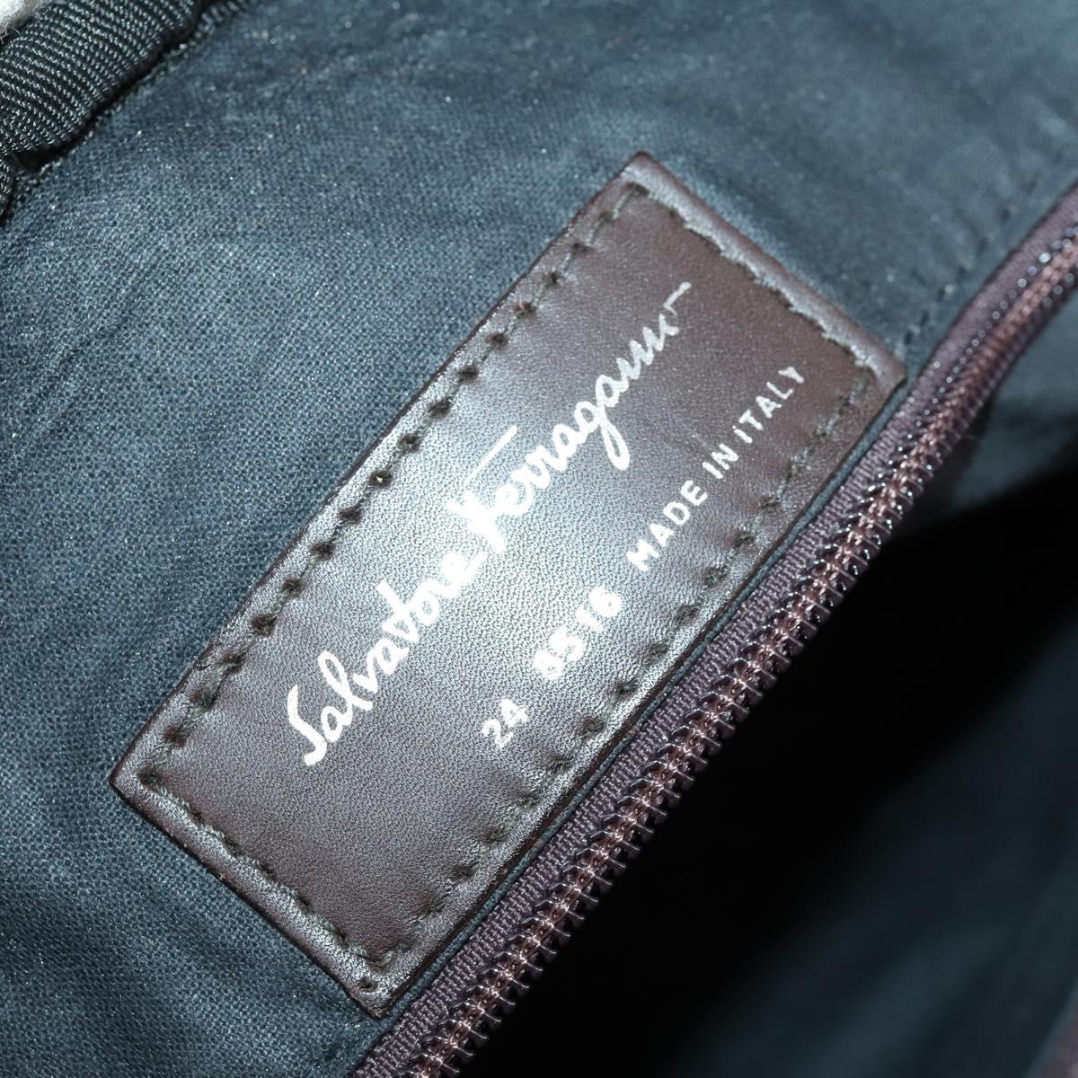 Salvatore Ferragamo Boston Bag Canvas Brown Silver Auth bs32884