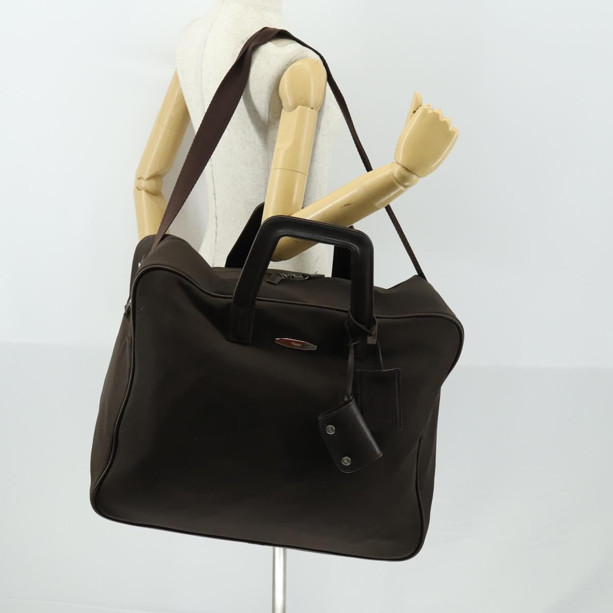 Salvatore Ferragamo Boston Bag Canvas Brown Silver Auth bs32884