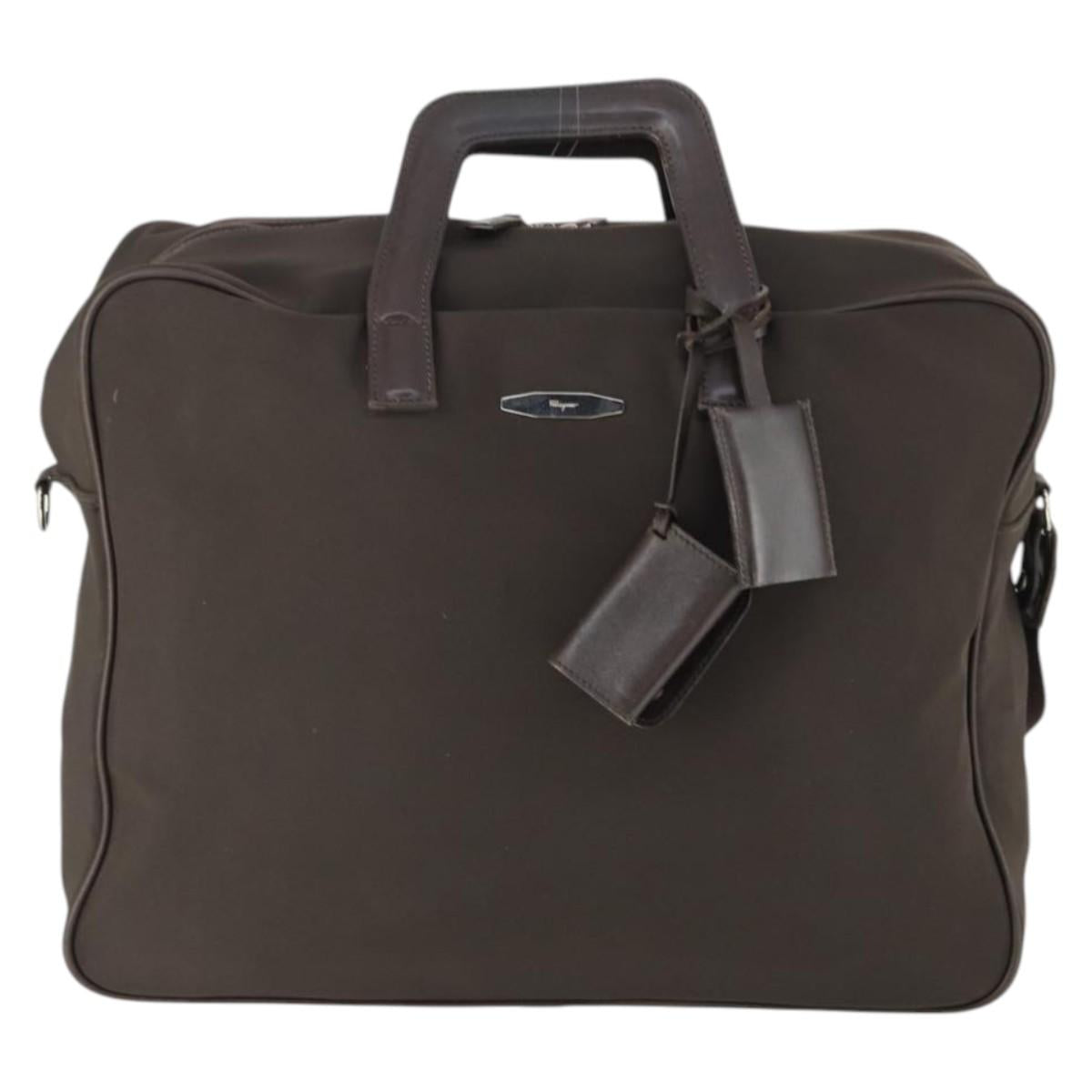 Salvatore Ferragamo Boston Bag Canvas Brown Silver Auth bs32884