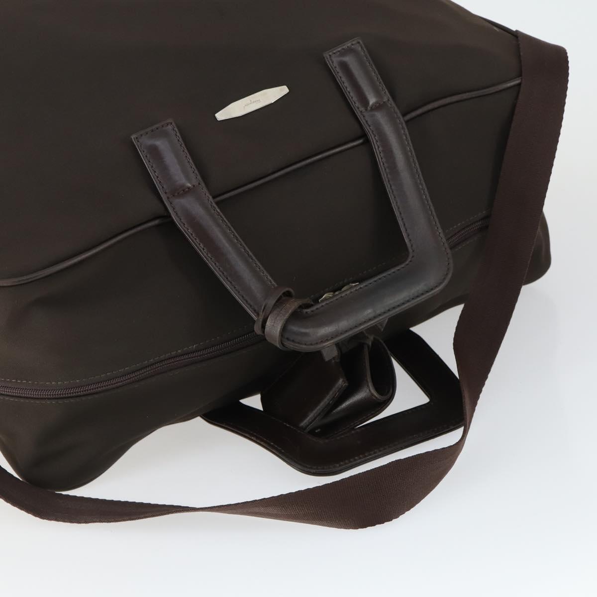 Salvatore Ferragamo Boston Bag Canvas Brown Silver Auth bs32884