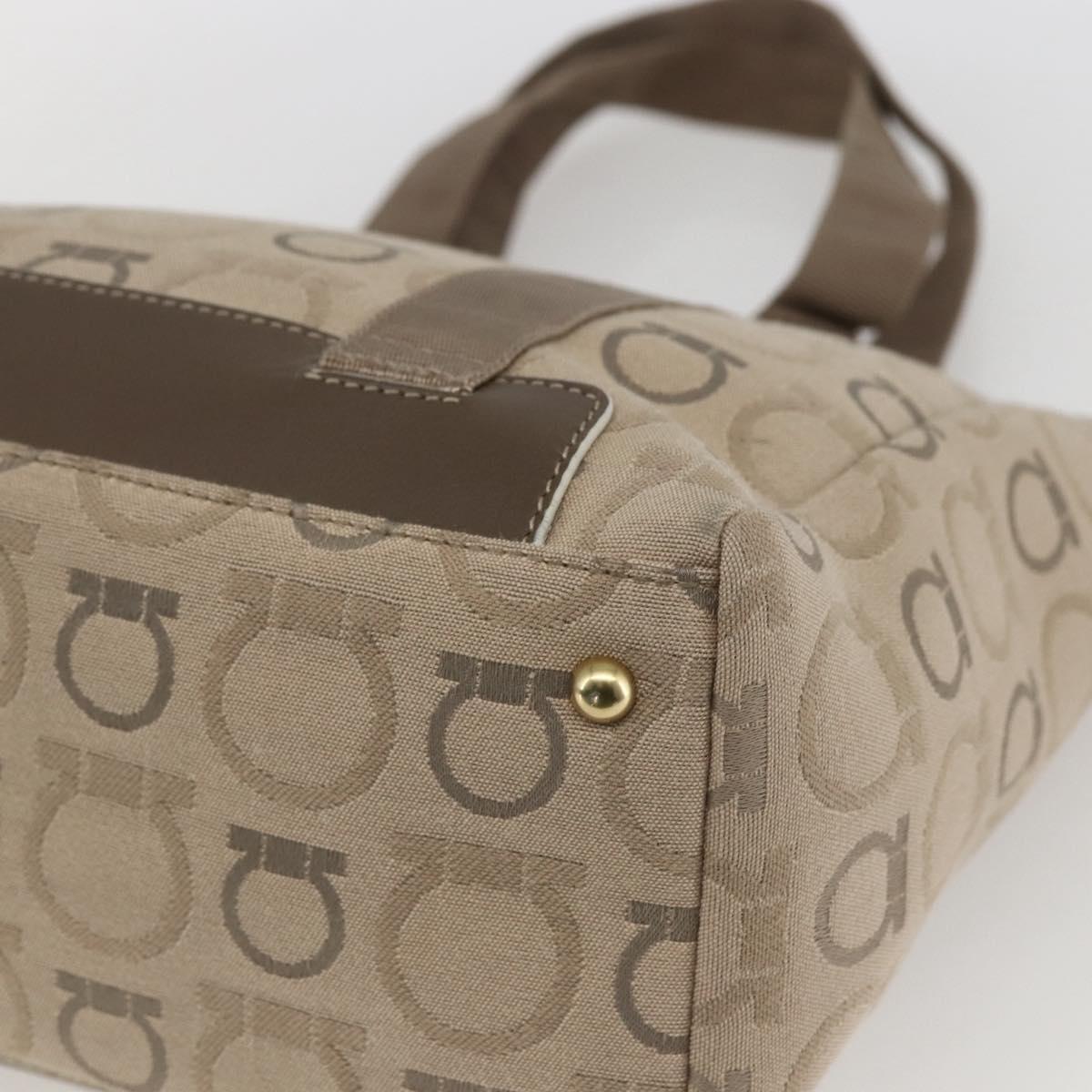 Salvatore Ferragamo Tote Bag Canvas Beige Gold Auth bs32887