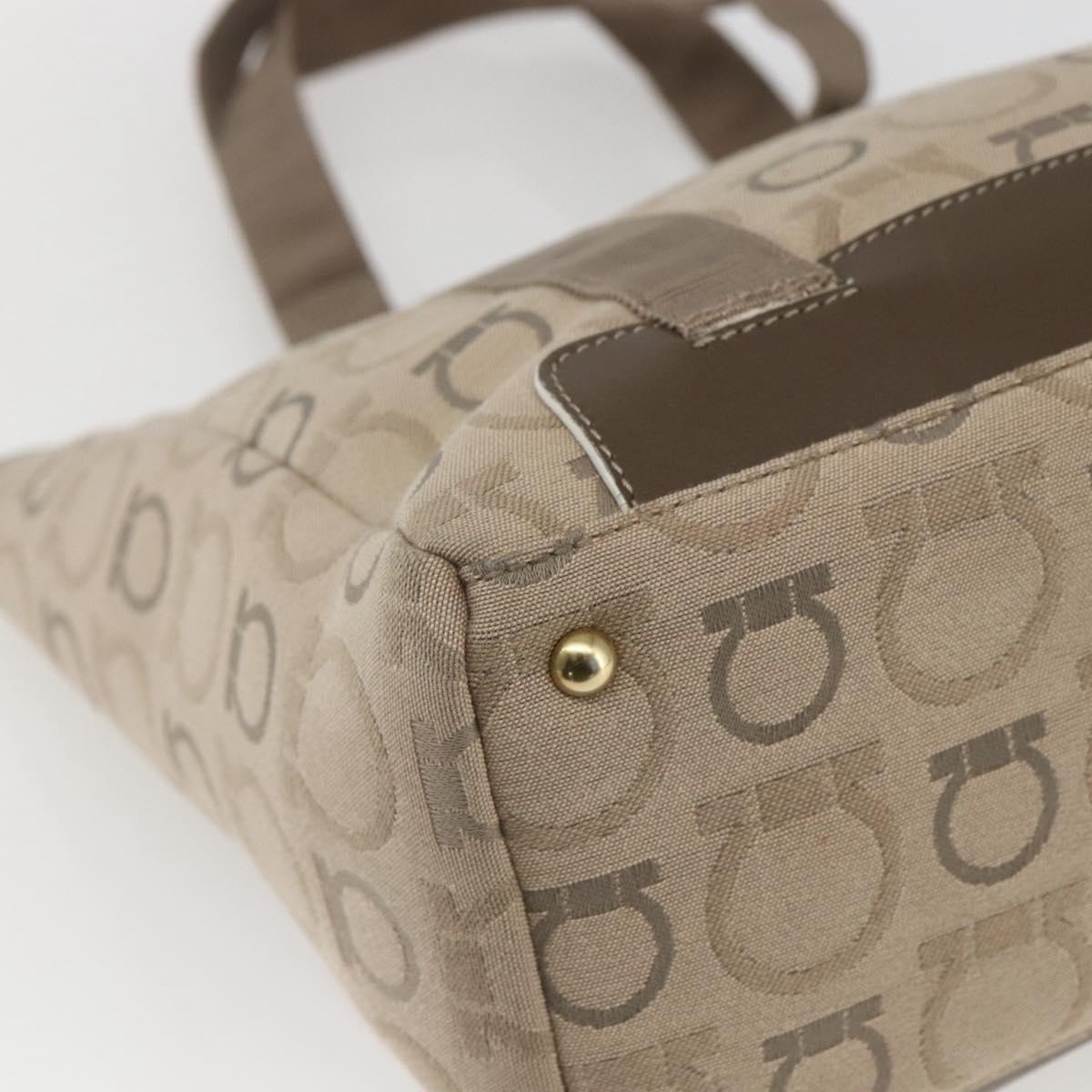 Salvatore Ferragamo Tote Bag Canvas Beige Gold Auth bs32887