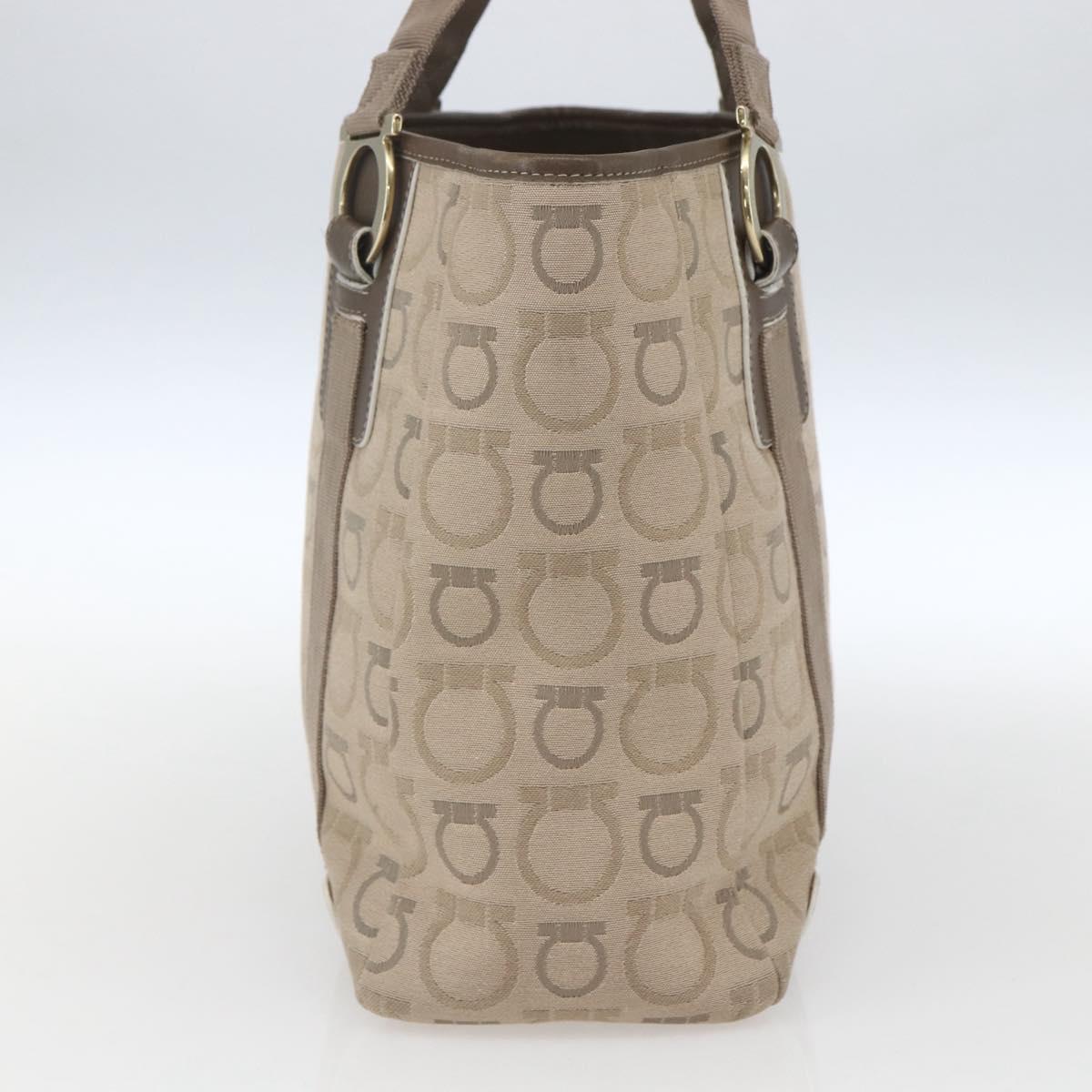 Salvatore Ferragamo Tote Bag Canvas Beige Gold Auth bs32887
