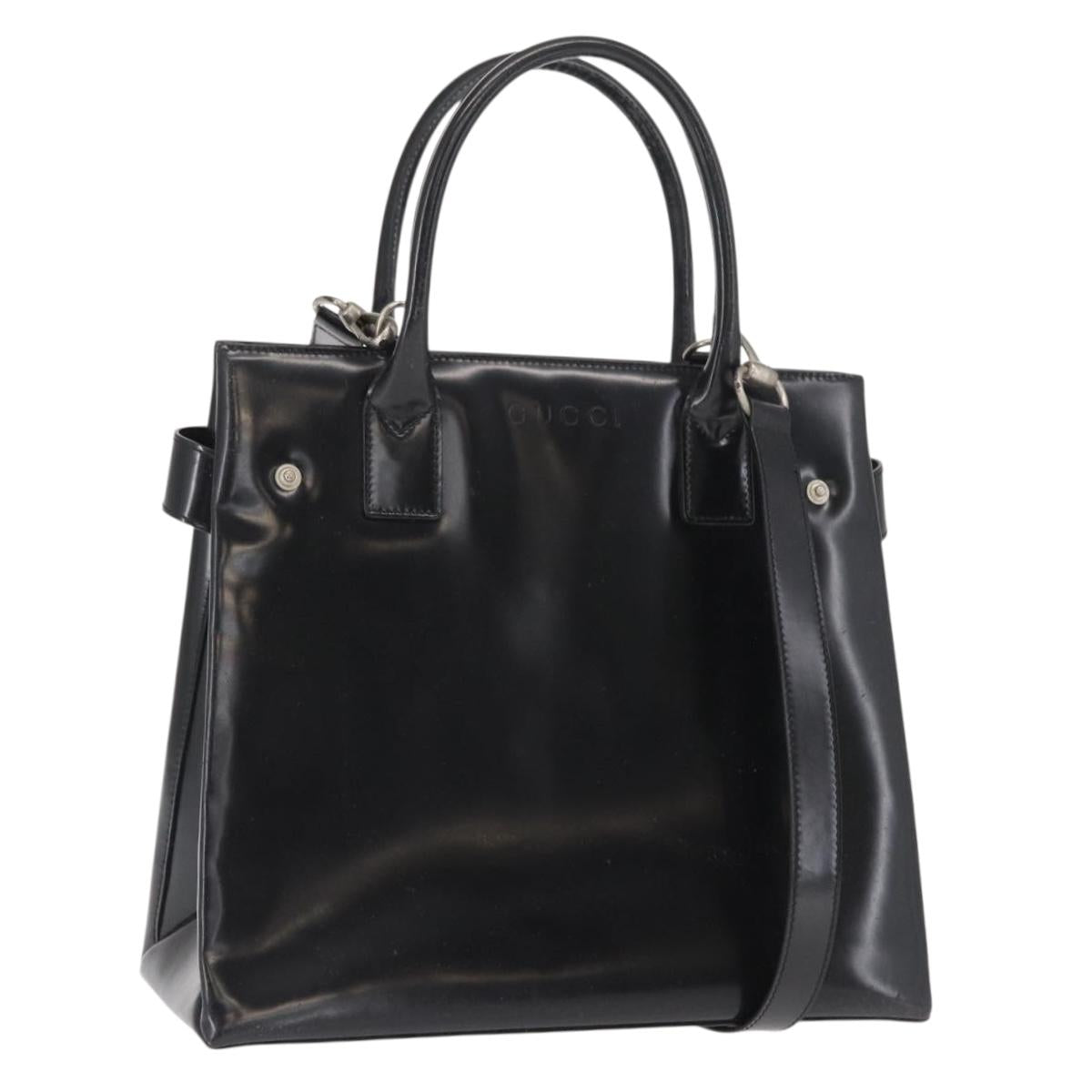GUCCI Hand Bag Patent leather 2way Black Silver 000 1118 0503 Auth bs32894