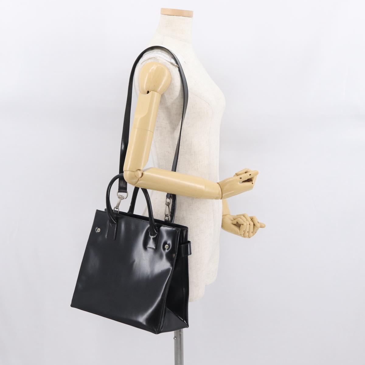GUCCI Hand Bag Patent leather 2way Black Silver 000 1118 0503 Auth bs32894