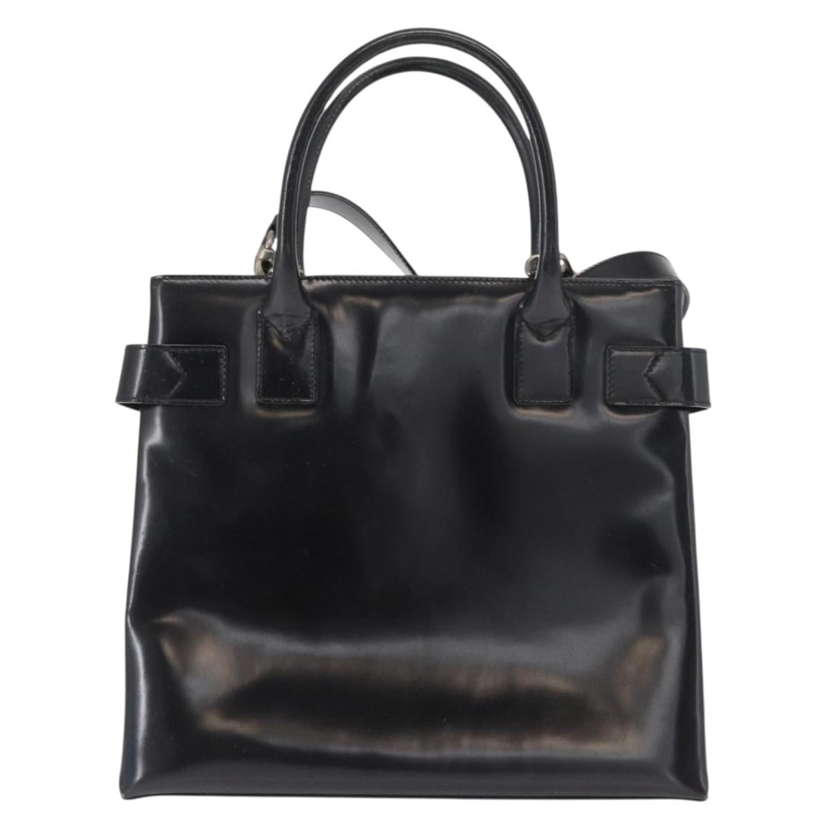 GUCCI Hand Bag Patent leather 2way Black Silver 000 1118 0503 Auth bs32894
