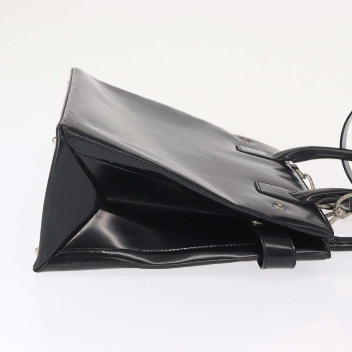 GUCCI Hand Bag Patent leather 2way Black Silver 000 1118 0503 Auth bs32894