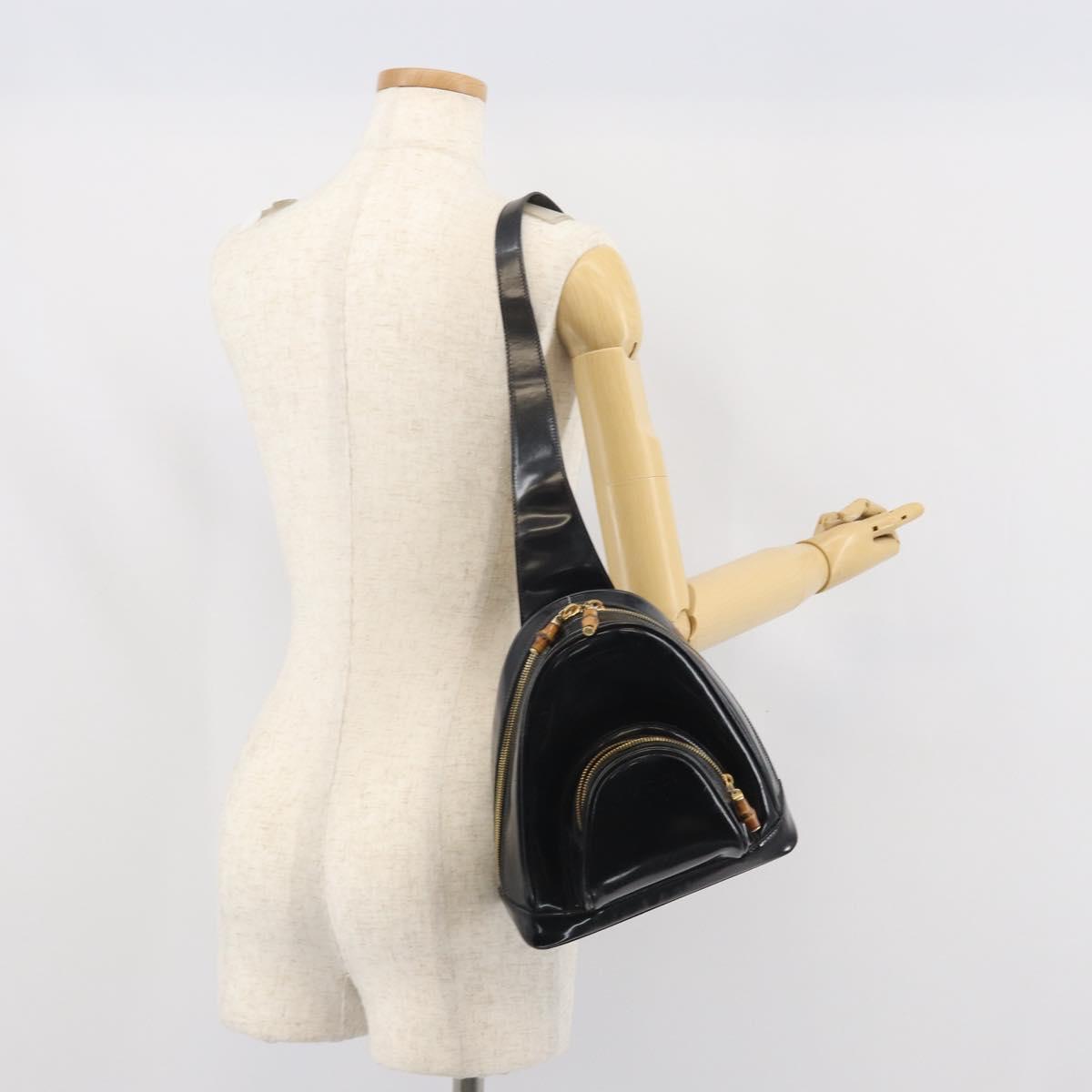GUCCI Bamboo Body Bag Patent leather Black Gold 003 3444 0027 Auth bs32895