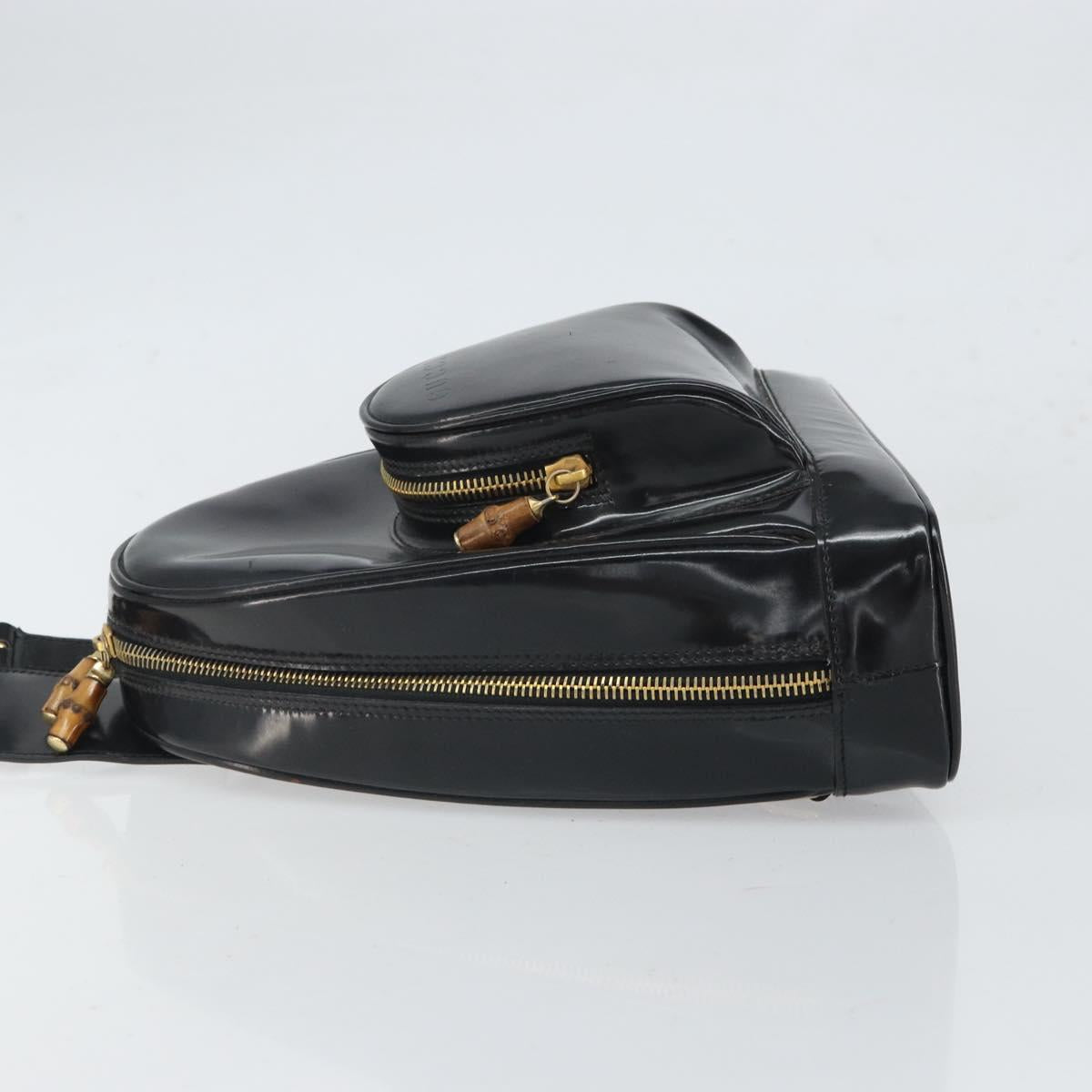 GUCCI Bamboo Body Bag Patent leather Black Gold 003 3444 0027 Auth bs32895