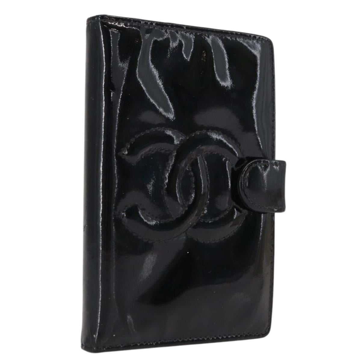 CHANEL Agenda Day Planner Cover Patent leather Gold Black CC Auth bs32900