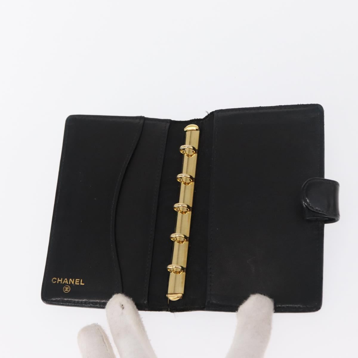 CHANEL Agenda Day Planner Cover Patent leather Gold Black CC Auth bs32900