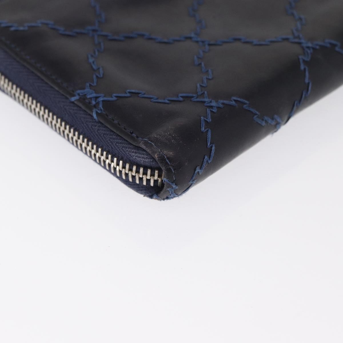 CHANEL Matelasse Long Wallet Leather Navy Silver CC Auth bs32901