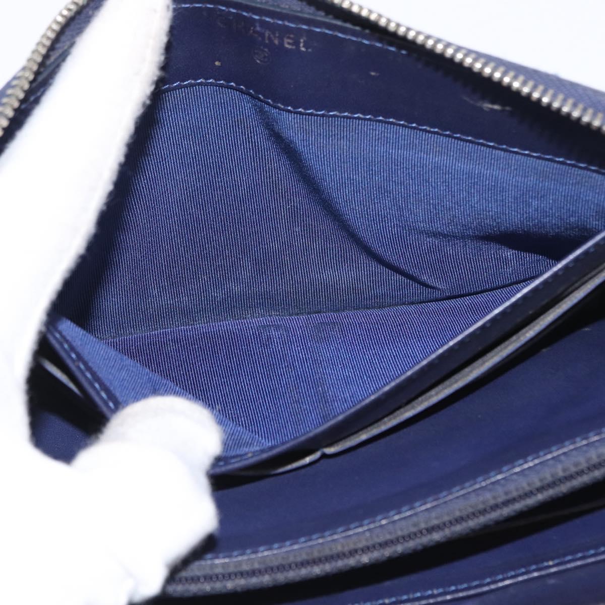 CHANEL Matelasse Long Wallet Leather Navy Silver CC Auth bs32901