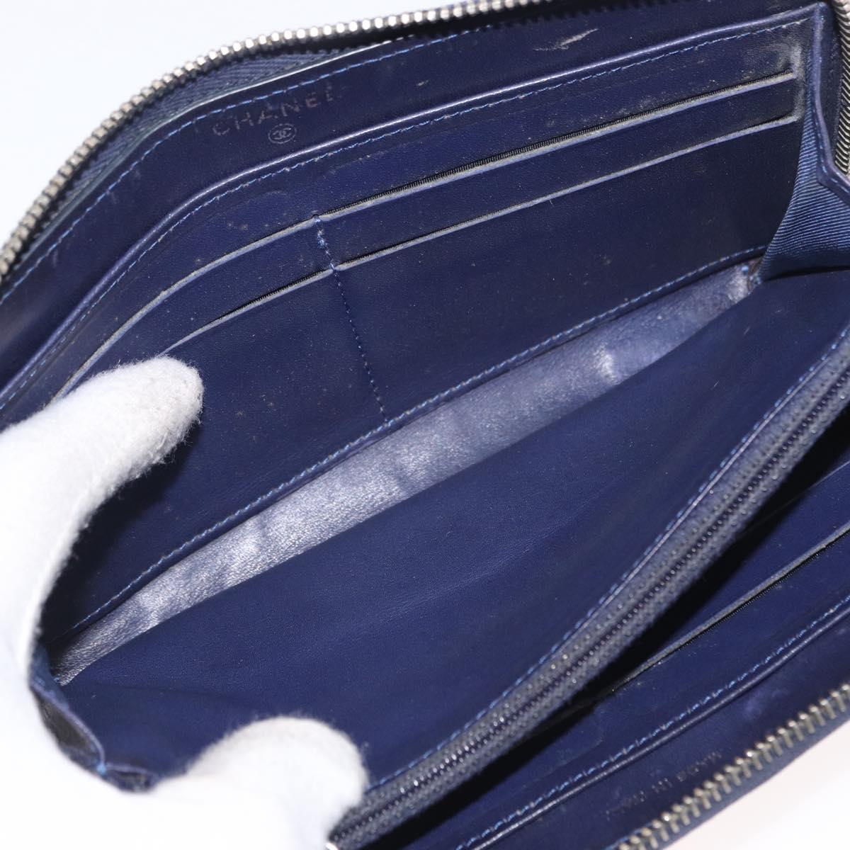 CHANEL Matelasse Long Wallet Leather Navy Silver CC Auth bs32901