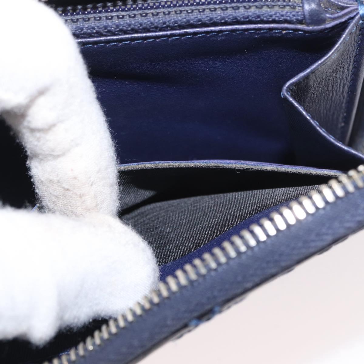 CHANEL Matelasse Long Wallet Leather Navy Silver CC Auth bs32901