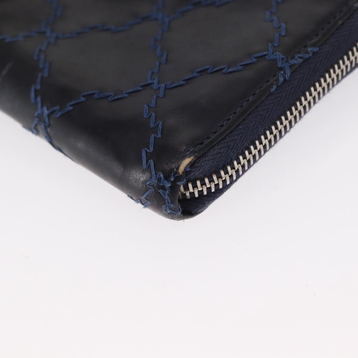 CHANEL Matelasse Long Wallet Leather Navy Silver CC Auth bs32901