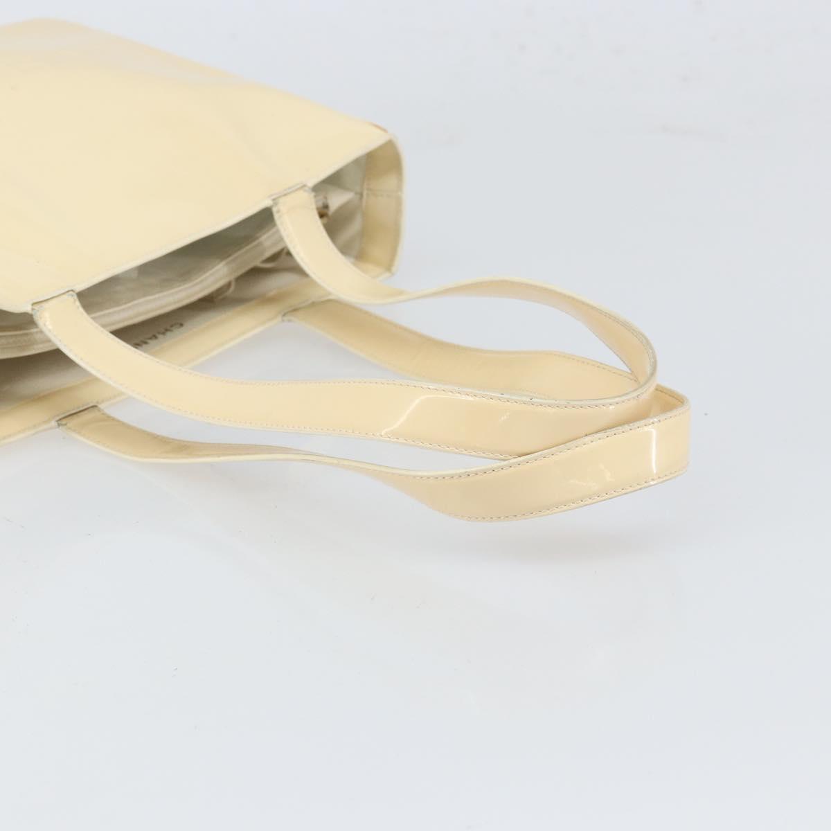 CHANEL Tote Bag Patent leather Beige Gold CC Auth bs32903