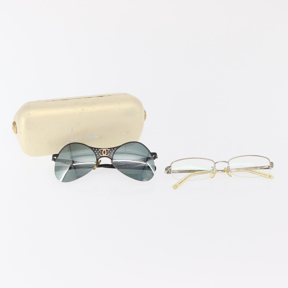 CHANEL Sunglasses plastic 2 Set Black Beige CC Auth bs32905