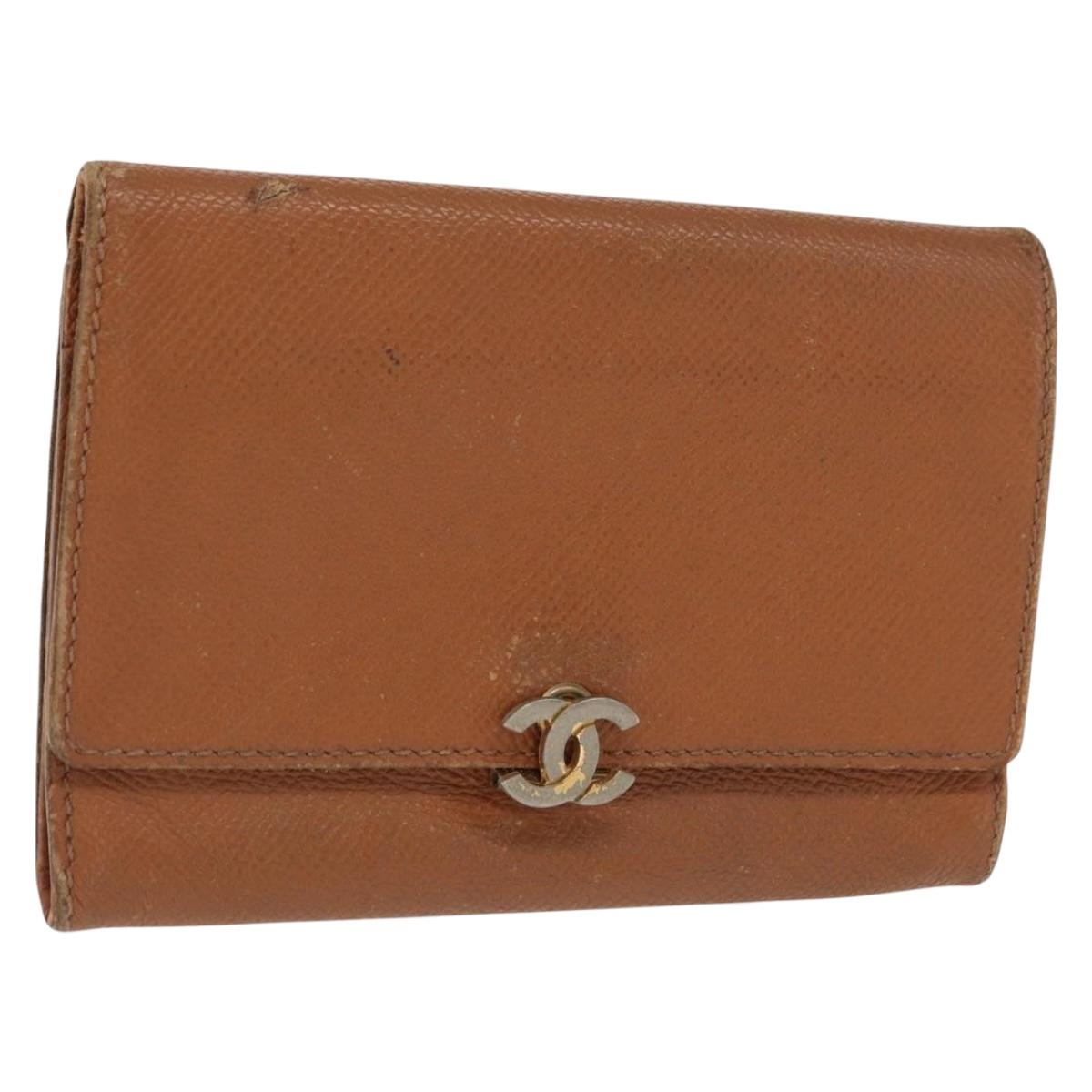 CHANEL Wallet Caviar Skin Brown Gold CC Auth bs32906