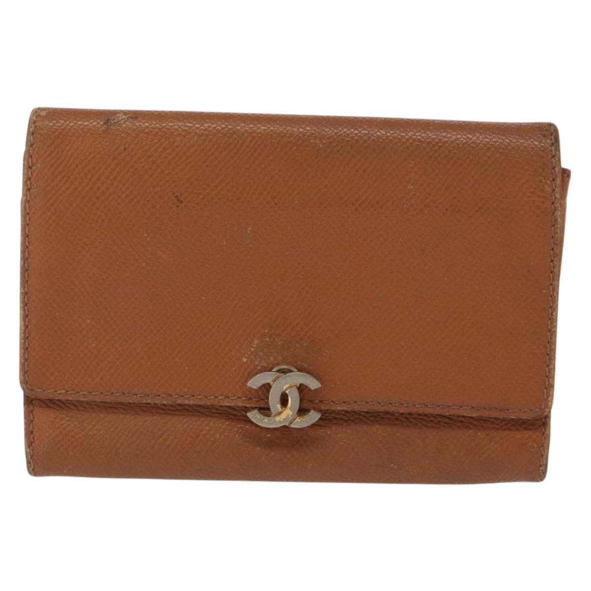 CHANEL Wallet Caviar Skin Brown Gold CC Auth bs32906