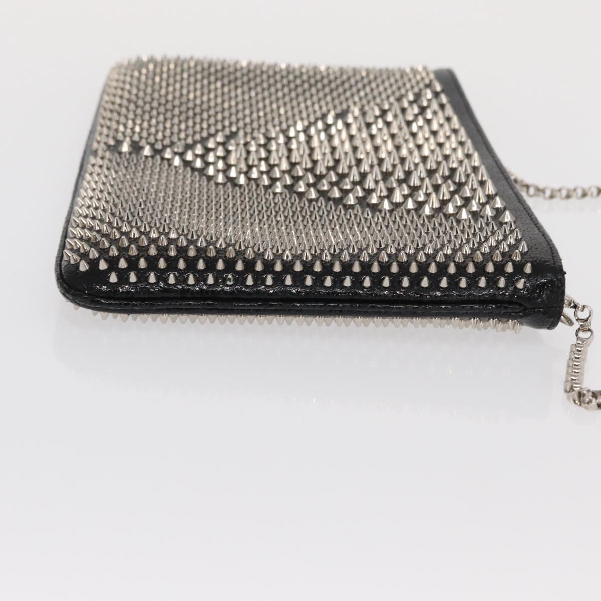 Christian Louboutin Chain Shoulder Bag Leather Black Silver Auth bs32908