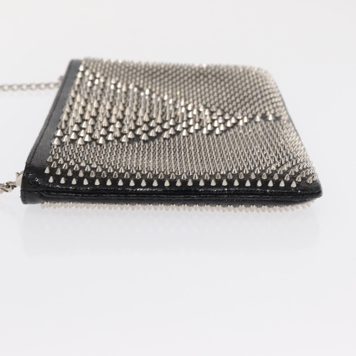 Christian Louboutin Chain Shoulder Bag Leather Black Silver Auth bs32908