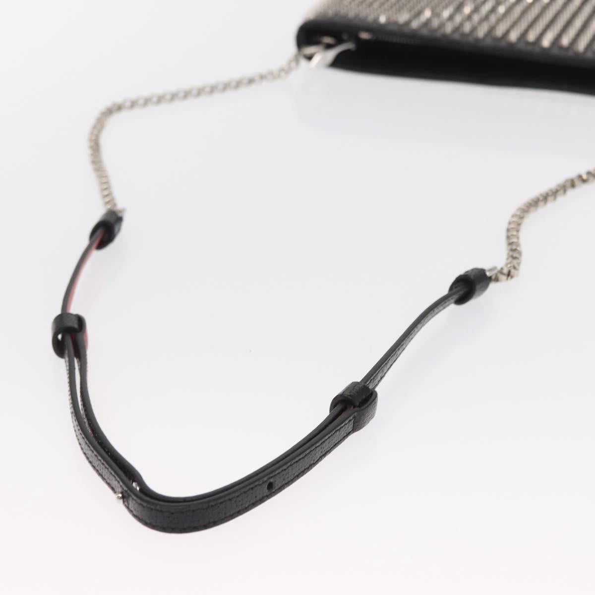Christian Louboutin Chain Shoulder Bag Leather Black Silver Auth bs32908