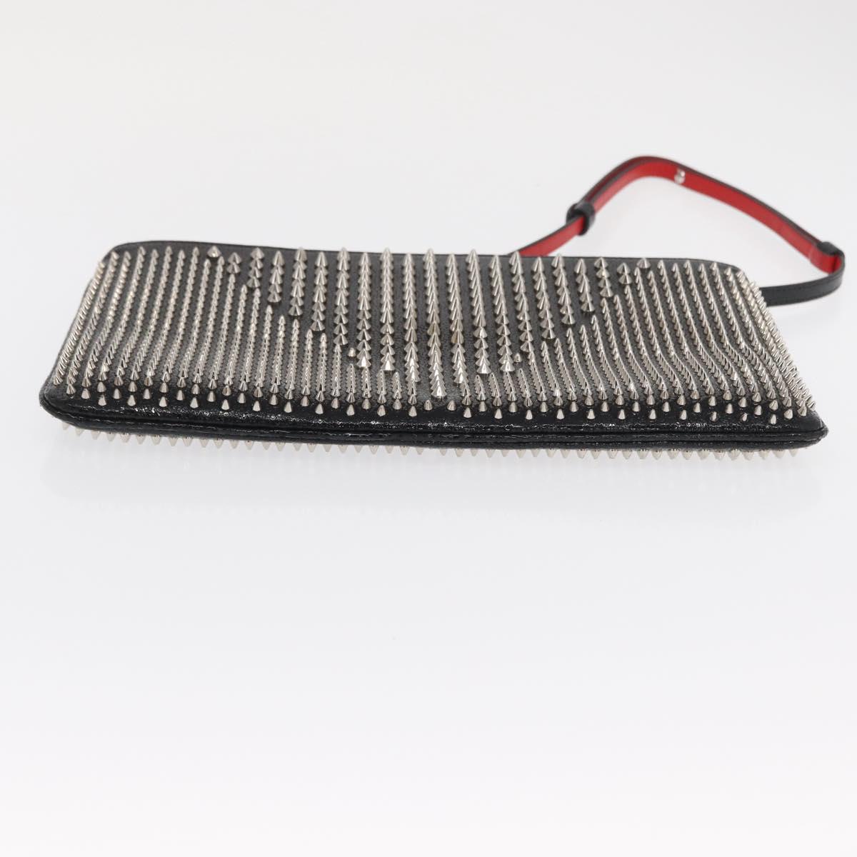 Christian Louboutin Chain Shoulder Bag Leather Black Silver Auth bs32908