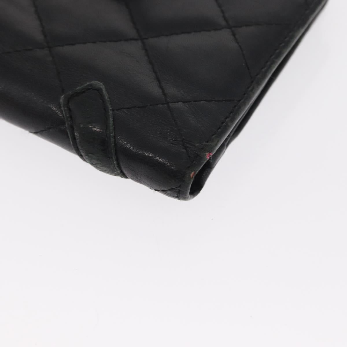 CHANEL Cambon Line Wallet Leather Black Silver CC Auth bs32911