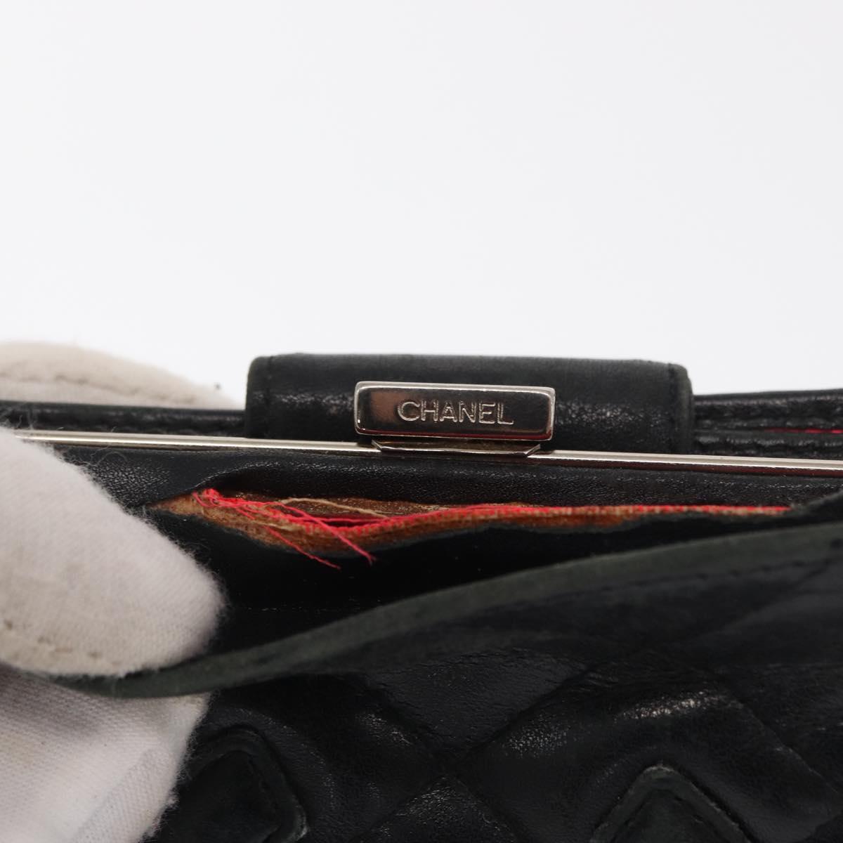 CHANEL Cambon Line Wallet Leather Black Silver CC Auth bs32911